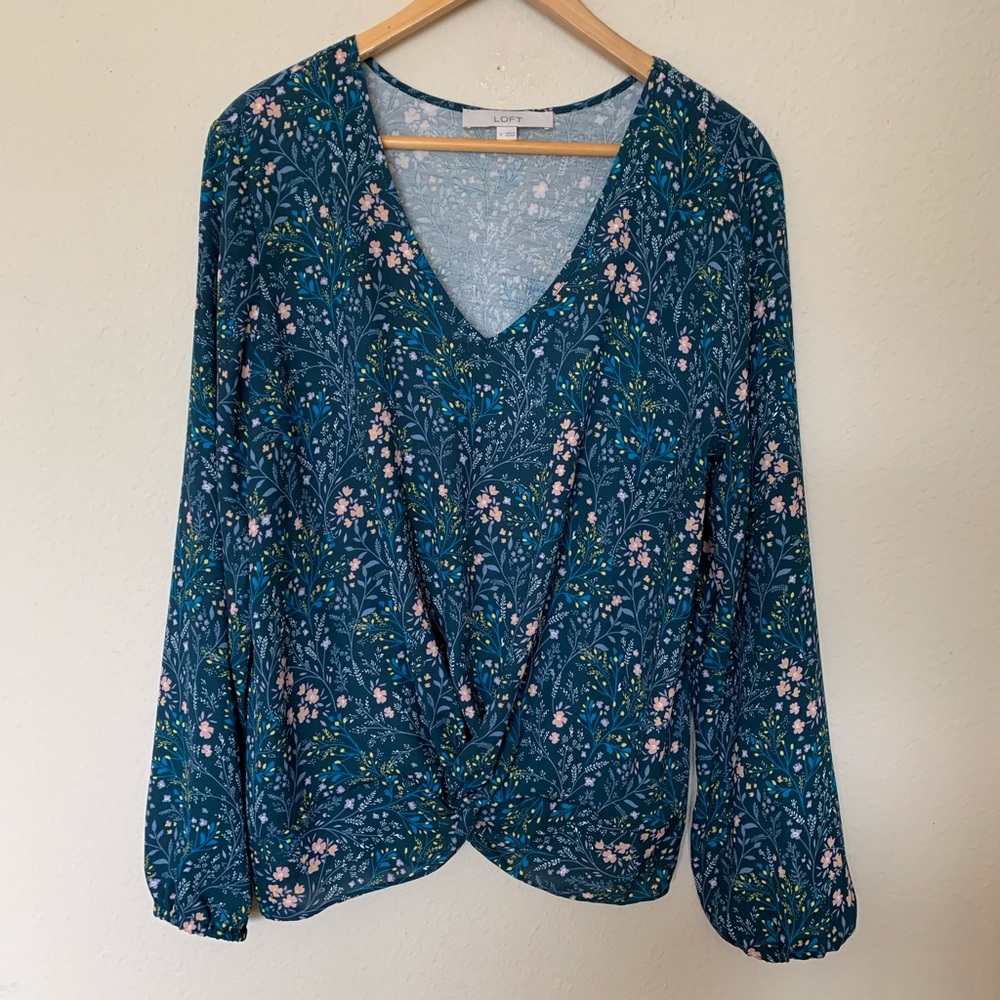 Loft floral teal colored blouse